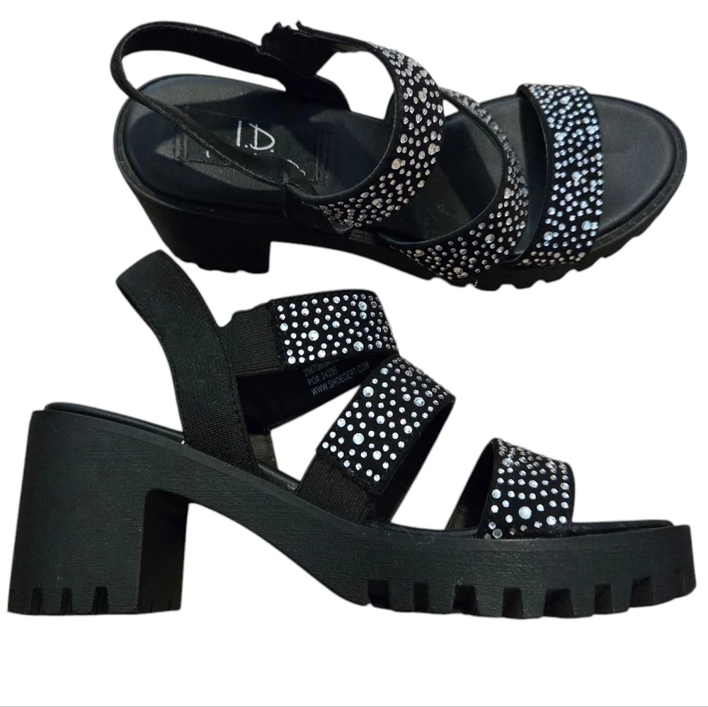 I.D Required Skylar II Girls' Black Slingback Chunky Block Heel Sandals Size 1M